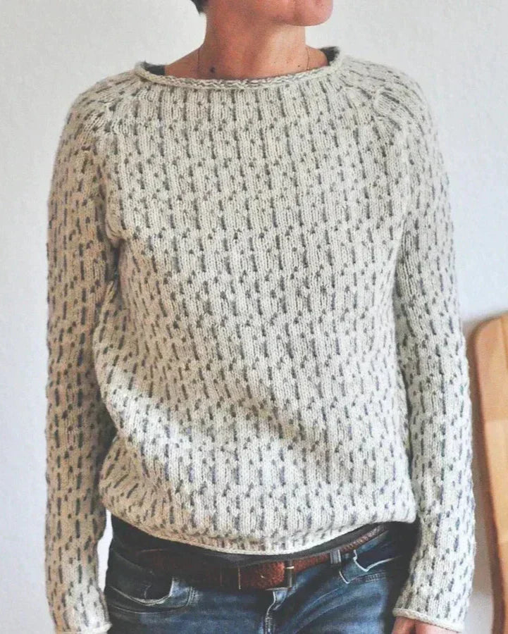 Womens crew-neck knit pullover with long sleeves and speckled stitch pattern