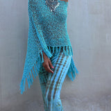 Sonnenuntergang Brise Quasten Strick Cover-Up mit Ausschnitt-Design