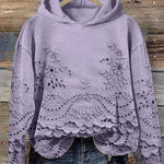 Ravella™ vintage printed hoodie in lavender with floral eyelet detailing