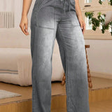 Verstellbare Kordelzug Taille Weite Bein Jeans für Frauen