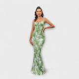 Thalia - Tanzkleid mit floralem Muster und gebundenen Trägern