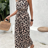 Lita | Damen Jumpsuit mit Neckholder und Leopardenmuster
