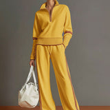 Vintage-inspirierter grauer und weißer Halbzip-Sweatshirt mit weitem Hosen-Set