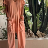 Yelena™ - Lässiger V-Ausschnitt Einfarbiger Jumpsuit