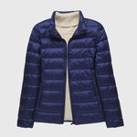 Ultralight quilted puffer jacket with stand collar, deep blue