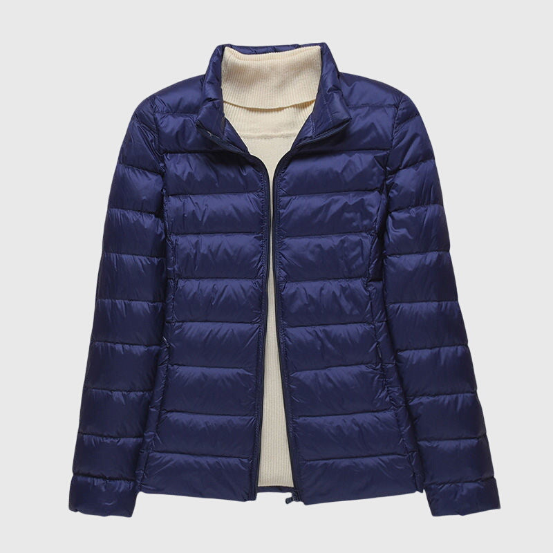 Ultralight quilted puffer jacket with stand collar, deep blue