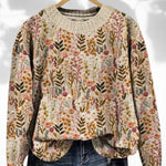 Floral crewneck pullover sweater with ribbed hem and cuffs, long sleeves