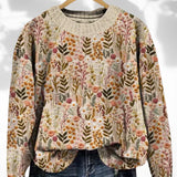 Floral crewneck pullover sweater with ribbed hem and cuffs, long sleeves