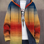 Orange yellow blue gradient zip-up hoodie cardigan with drawstring hood