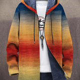Orange yellow blue gradient zip-up hoodie cardigan with drawstring hood