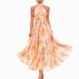 Aurora - Aquarell Druck Halter Neck Kleid