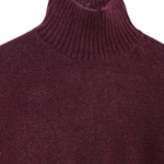 Burgundy ribbed knit turtleneck sweater detail, high neck