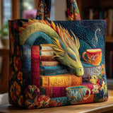 Handgefertigte Tasche - Drachenleser mit Büchern und Tassen