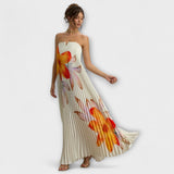 Michelle - Maxikleid mit herzförmigem Ausschnitt und orangefarbigem Blumenmuster