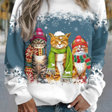 Nele - Warmes Winter Top Mit Schneekatzen Print