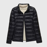 Ultralight quilted puffer jacket with stand collar, black