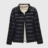 Ultralight quilted puffer jacket with stand collar, black