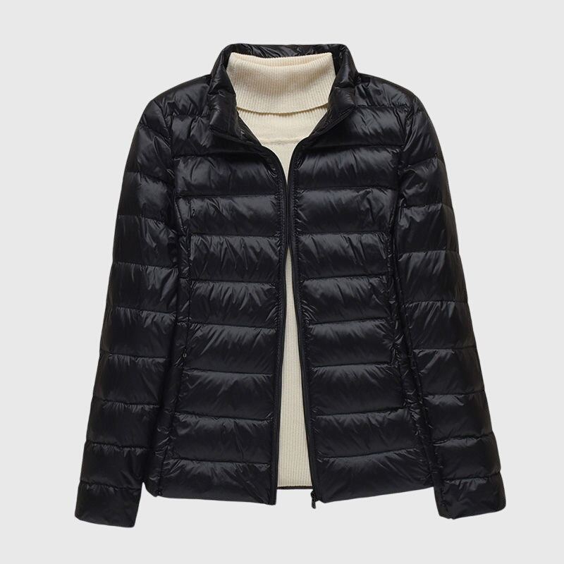 Ultralight quilted puffer jacket with stand collar, black