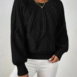 Jane™ cable-knit pullover sweater in black with long sleeves and crew neck