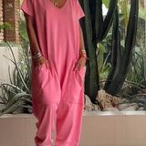 Yelena™ - Lässiger V-Ausschnitt Einfarbiger Jumpsuit
