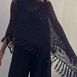 Sonnenuntergang Brise Quasten Strick Cover-Up mit Ausschnitt-Design