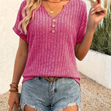 Cora™ - Bequemes V-Ausschnitt Knopf-Front T-Shirt
