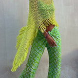 Sonnenuntergang Brise Quasten Strick Cover-Up mit Ausschnitt-Design