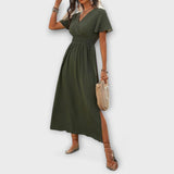 Heather - Elegantes Boho-Kleid mit V-Ausschnitt und langen Ärmeln