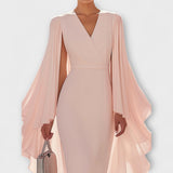 Rachel - Midi-Kleid Roza mit V-Ausschnitt und Chiffonärmeln