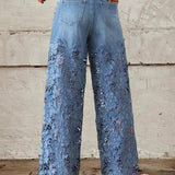 Celeste™ - Spitzen- & Patchwork-Mid-Rise-Jeans