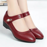 Women's burgundy/red Mary Jane wedge with ankle strap and silver buckle detail
