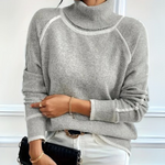 Victoria relaxed turtleneck sweater in heather gray with ribbed collar and contrast trim
