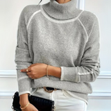 Victoria relaxed turtleneck sweater in heather gray with ribbed collar and contrast trim