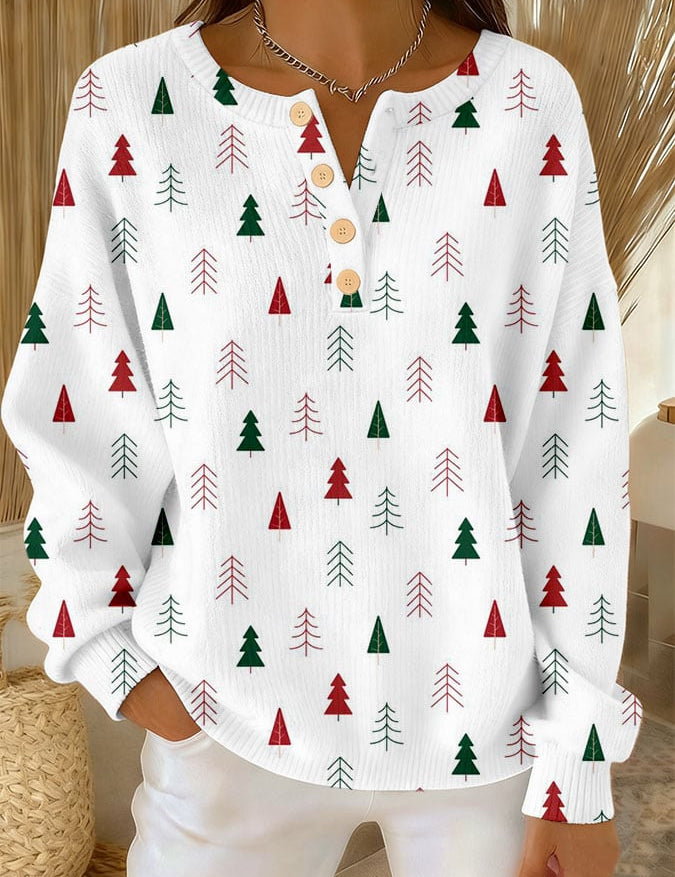 Bente™ natural comfort women's white sweater with red and green tree print