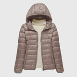 Ultralight quilted puffer jacket with hood, taupe-brown