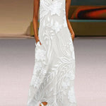 Meliora™ printed maxi dress, sleeveless with white floral pattern and round neckline