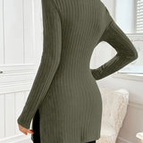 Ribbed knit turtleneck sweater, long sleeves, slim fit, olive green