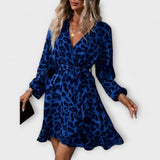 Elegante Leopardmusterkleider mit V-Ausschnitt und Schnürung