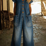 Denise | Denim-Overall mit V-Ausschnitt und kurzen Ärmeln