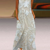 Meliora™ printed maxi dress, sleeveless with khaki base and white floral pattern