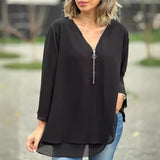 Heidi™ - V-Ausschnitt Fließendes Zip-Top