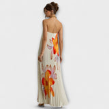 Michelle - Maxikleid mit herzförmigem Ausschnitt und orangefarbigem Blumenmuster