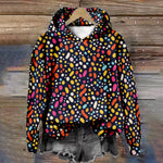 Hoodie with multicolor confetti dots, oversized hood, long sleeves, cropped hem