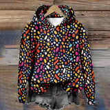 Hoodie with multicolor confetti dots, oversized hood, long sleeves, cropped hem