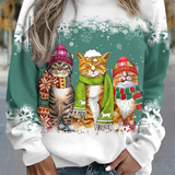 Nele - Warmes Winter Top Mit Schneekatzen Print