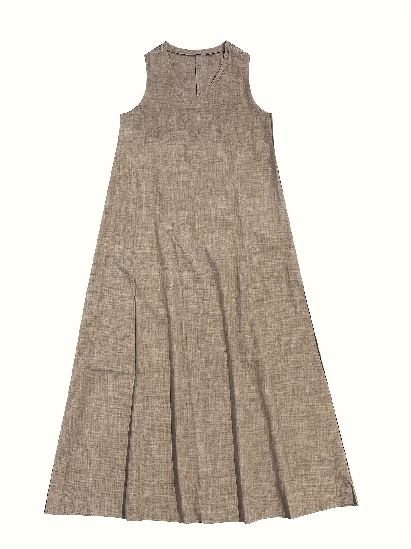 Rosie™ V-neck sleeveless tank dress in dusty rose linen-look fabric with pleated skirt