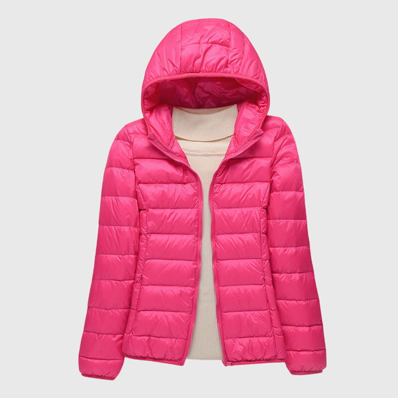 Ultralight quilted puffer jacket with hood, bright pink