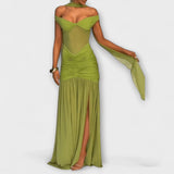 Nicole - Maxikleid mit V-Ausschnitt in Oliv