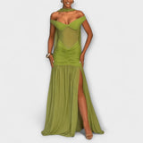 Nicole - Maxikleid mit V-Ausschnitt in Oliv