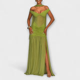 Nicole - Maxikleid mit V-Ausschnitt in Oliv